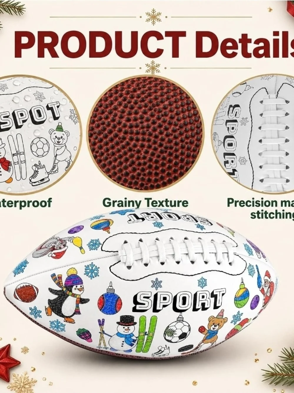 Sporto White Kids Holiday Sports Coloring Football with Markers